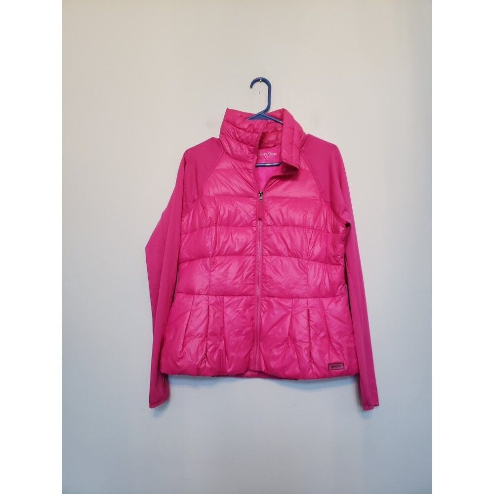 Calvin Klein Womens M Performance Puffer Jacket Hot Pink Full Zip Activewear - Picture 1 of 6